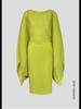 Women's Solid Color V-Neck Loose Pleated Mid-Length Dress for Spring 2025