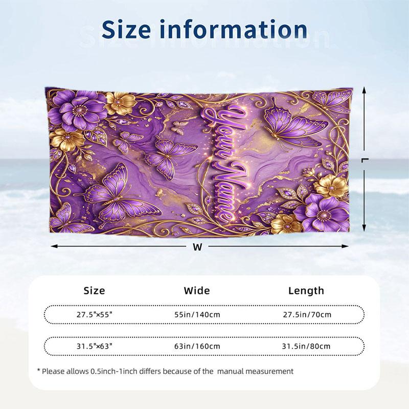 Butterfly Theme Beach Towel Personalized Custom Name & Text Soft Quick Dry Beach Towel for Swimming Travel