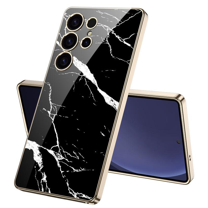 Marble Mobile Phone Case Suitable for Samsung S25 Ultra Glass Case Simple Style Men and Women Fashion Electroplated PC Hard