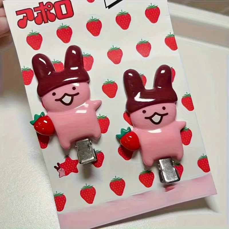 4Pc Strawberry Chocolate Bunny Hairpins Cute Cartoon Design Durable Plastic Hair Accessories Styling Fixed Decorative Hair Pinch