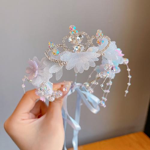 Children's Crown Flower Lace Headwear Cute Princess Garland Pearl Ribbon Hair Clasp Wedding Flower Girls Hair Accessories