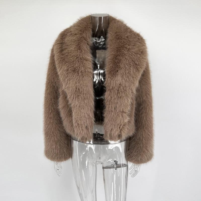 Wintermode Pelz Feder Oberbekleidung für Damen Revers Hohe Taille Warm Locker Langarm Pendelmantel Weiblich Pelz Feder