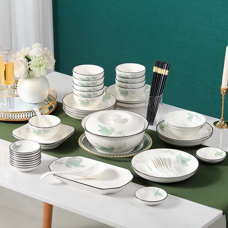 Jieyachie C141 Минималистичный китайский керамический набор посуды на 56 предметов