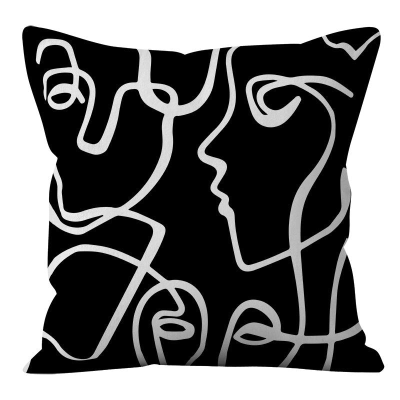 Nordic Ins Style Simple and Light Luxury Lines Black and White Plaid Pillow Case Pillow Lunch Break Pillow Sofa Cushion