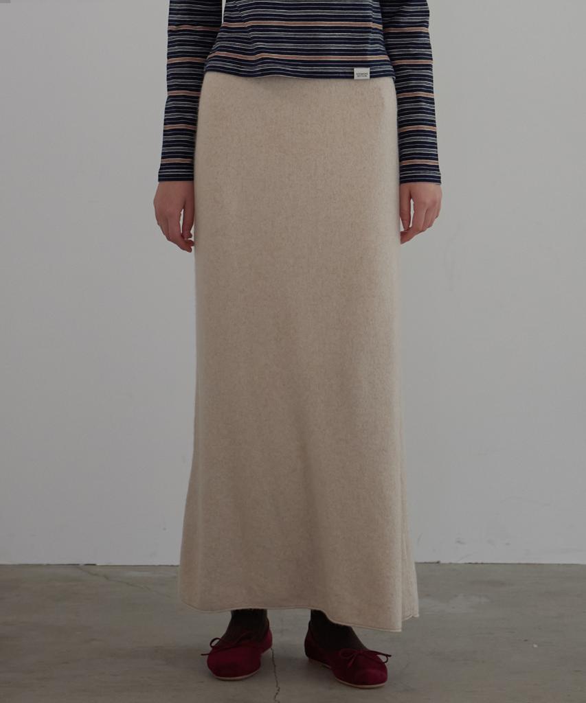 Button Wool Long Skirt (Oatmeal)