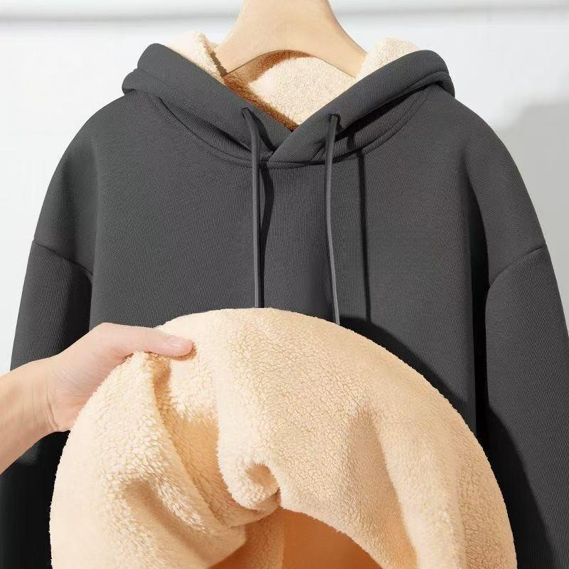 Men's Winter Lambswool Hooded Sweatshirt - Thick, Warm, Casual Loose Fit
