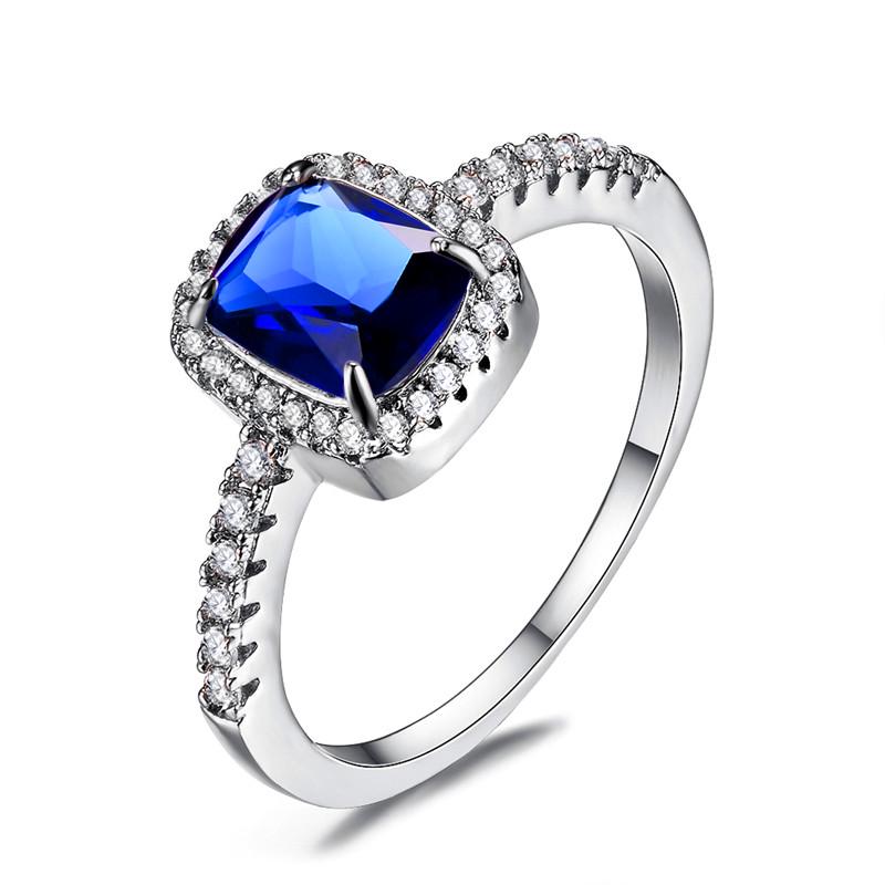 Bague de Luxe Femme Fille Grosse Pierre de Cristal CZ Couleur Blanc Bleu Violet Vert Alliances Pour Femmes