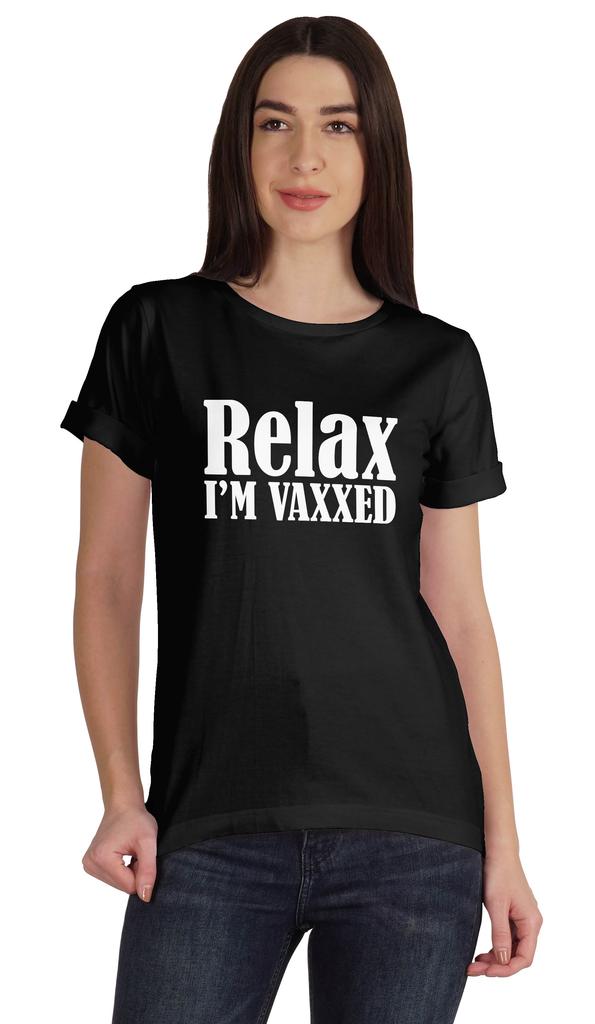 Inkmeso Relax I'M Vaxxed Funny Pro-Vaccine Crew Neck Cotton T-shirt For
