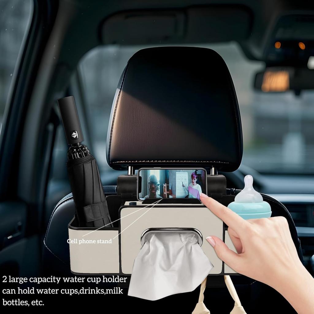 Car Back Seat Organizer With Tissue, Car Seat Back Tissue Box And Storage Hook, Multifunctional Car Organizer For Hold