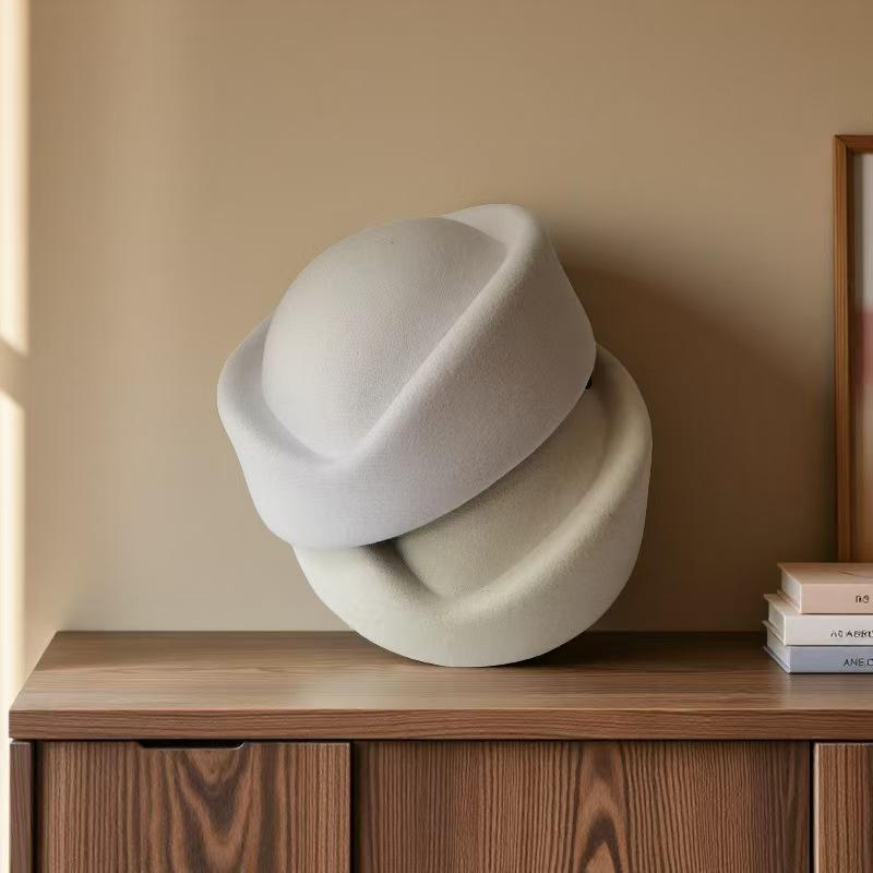 Cappello a Cilindro Riccio Retrò, Berretto di Lana Monocolore, Cappello Elegante da Banchetto Quotidiano per Donna
