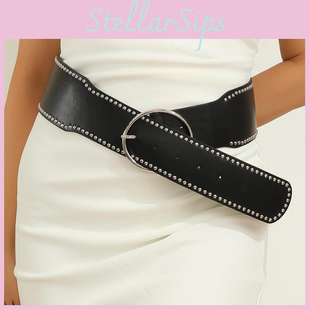Belt Faux Leather With Rivet Decor And Metal Pin Closure For Trendy Outfits