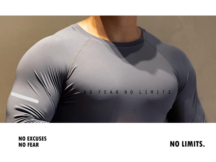 Herrar Snabbtorkande Långärmad Fitness Topp - Andningsbar, Elastisk, T-shirt med Rund Hals