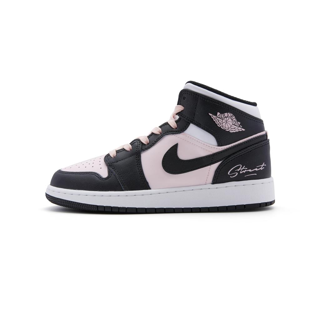 Jordan Air Jordan 1 Mid Leather Cushioning Slip Resistant High top Vintage Basketball Shoes Women's Black Pink DQ8423-103(Team44-)