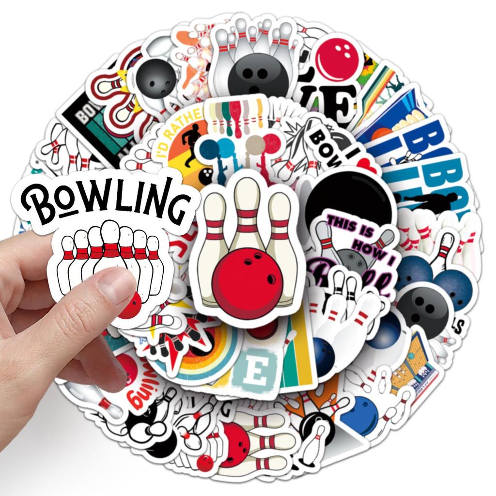 50pcs Bowling Cartoon Graffiti Sports Stickers: DIY Waterproof for Bottles & Suitcases