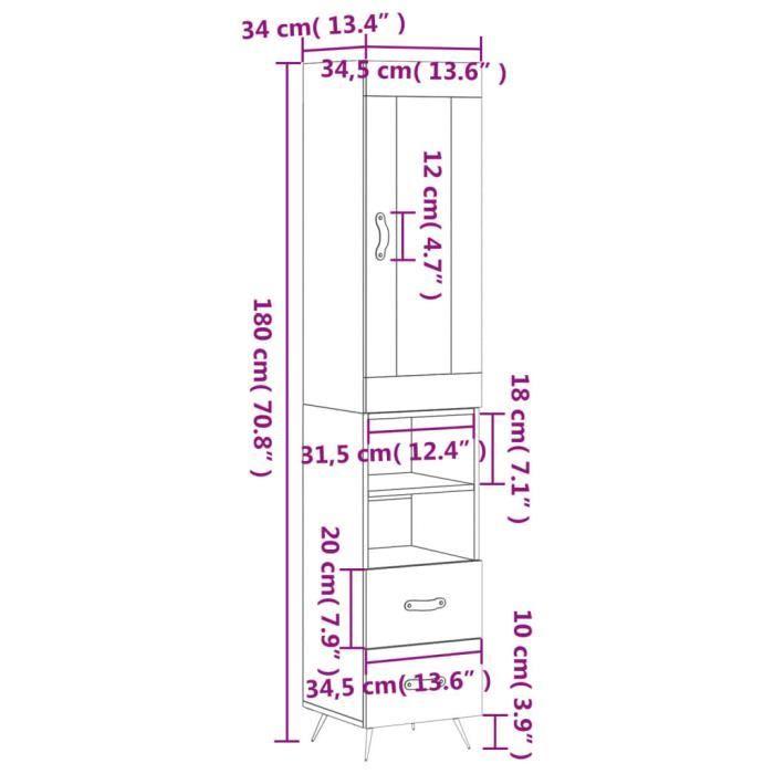 VidaXL Highboard White 34.5x34x180 Cm Engineered Wood 3199273