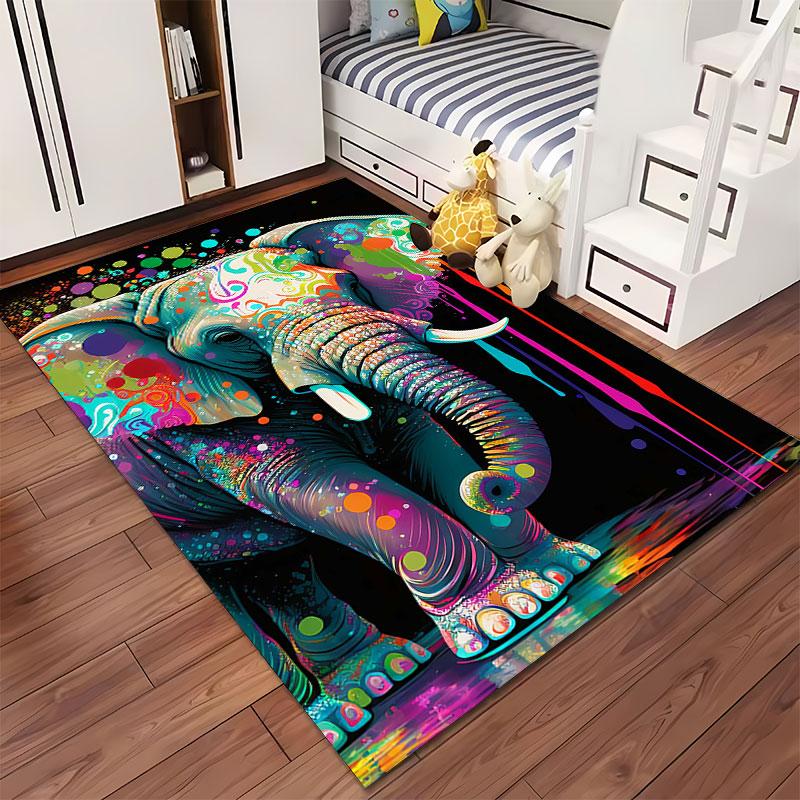 Colorful Elephant Art Carpet suitable as a non-slip mat for the living room or bedroom sofa