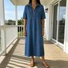 Robe chemise en jean pour femme Décontractée Manches courtes Boutonnée Jean Midi Robe Longue A-line Vintage avec Poches