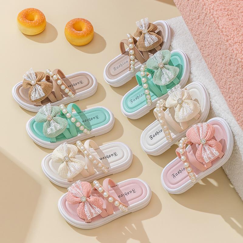 

Princess shoes beach shoes girls drag summer new children little girl soft sole non-slip pearl outer wear versatile sandals 24-25 [Suitable for foot length 15.5cm]