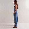 Tuta di jeans da donna a gamba dritta, vestibilità rilassata, stile streetwear, misto cotone