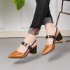 2024 Chunky Heel Hollow Sandals for Women, Slimming Pointed Toe Single Strap Buckle