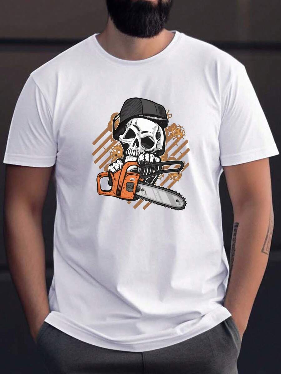 

Hollow And Chainsaw Print T-Shirt,Unisex s T-Shirt, Summer Casual Short-Sleeved T-Shirt XL