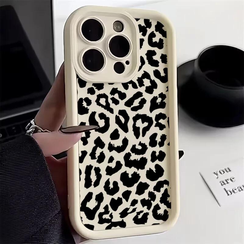 

Black Leopard Print Pattern Silicone Phone Case For iPhone 17 11 12 13 14 15 16 Pro Max 16E X XS XR 7 8 Plus 16 Shockproof Cover iPhone 15