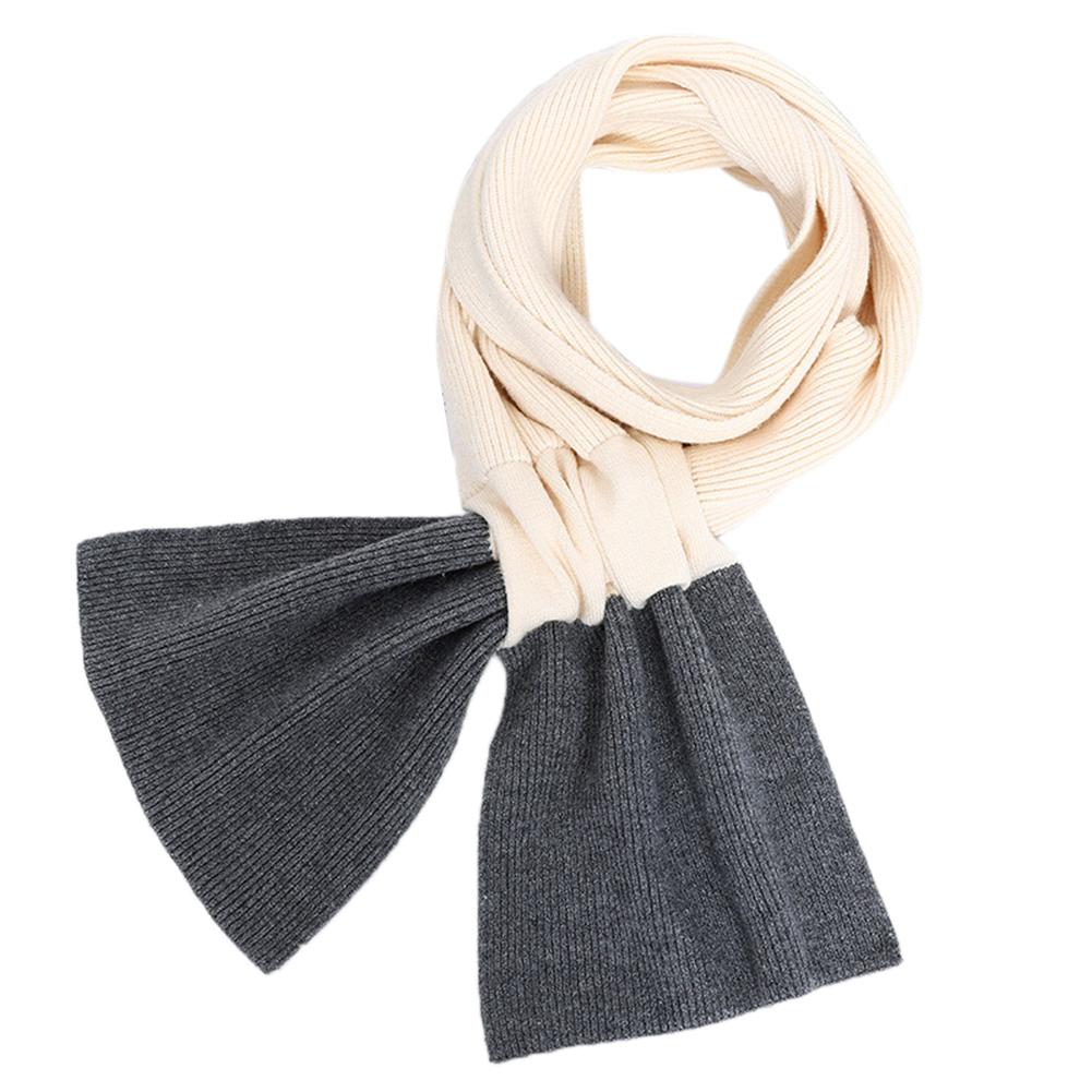 

Women Woolen Scarf Warm Color Matching Knitted Neck Scarf Muffler beige + dark gray 140cm*20cm#1