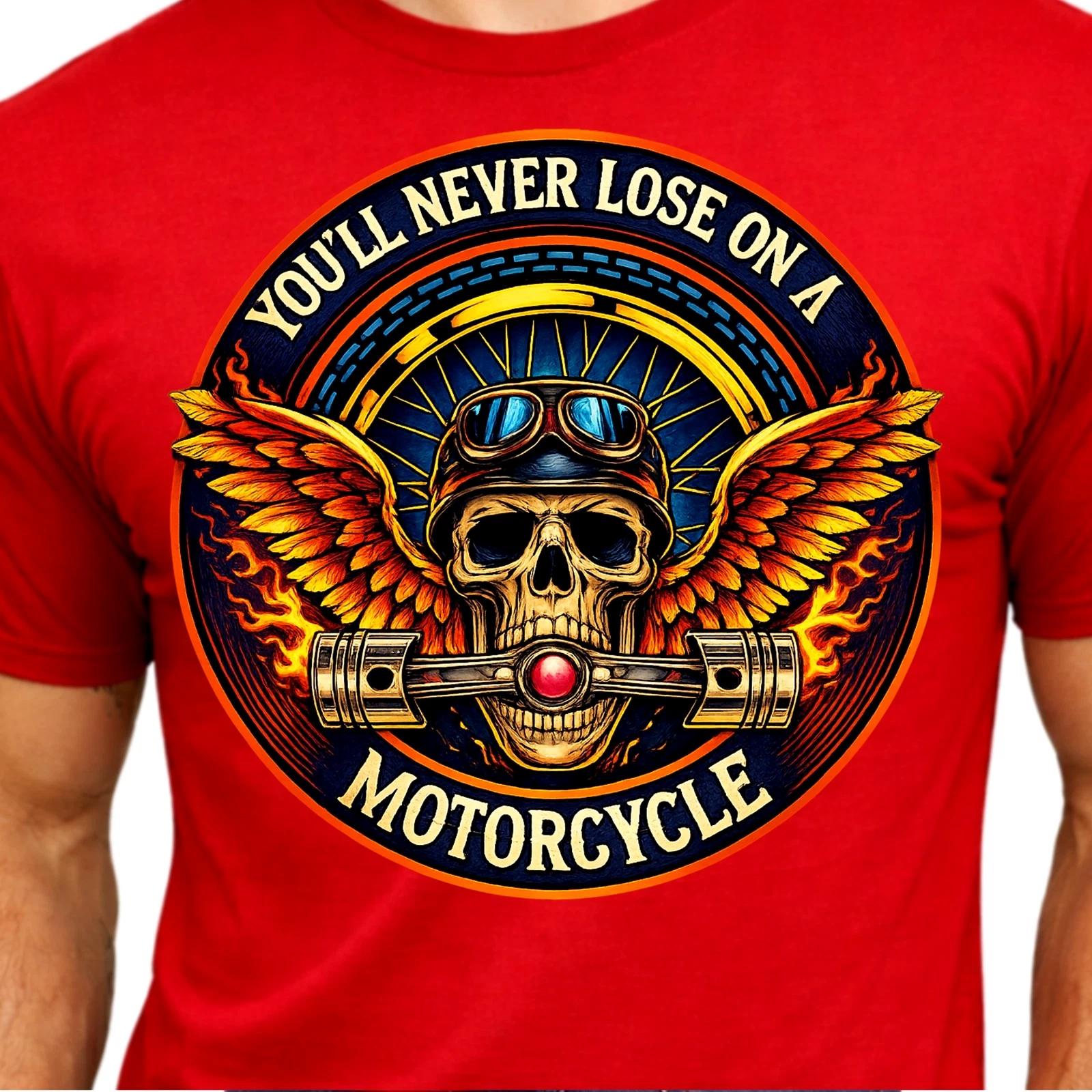 Winged Skull Motorcycle T-Shirt Biker Helmet Pistons Flames Gothic Graphic Tee XL