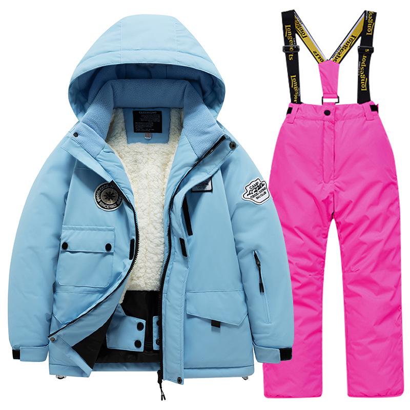 Children's Winter Ski Suit: Fleece-Lined, Waterproof, Windproof, One-Piece Ski Bib Pants for Boys and Girls