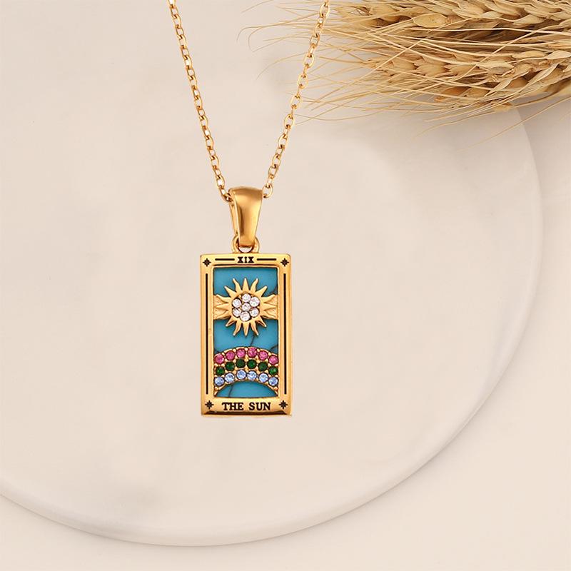Tarot Card Stainless Steel Necklace Queen Lover Magician Moon Wealth Amulet Jewelry Accessory