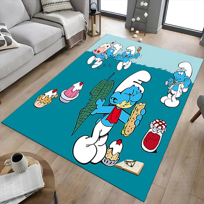 1pc Smurf Cakes Celebration Carpet for Playroom Bedroom Living Room Sofa Home Decor,kids Game Area Rug Non-slip Floor Mat Y72389