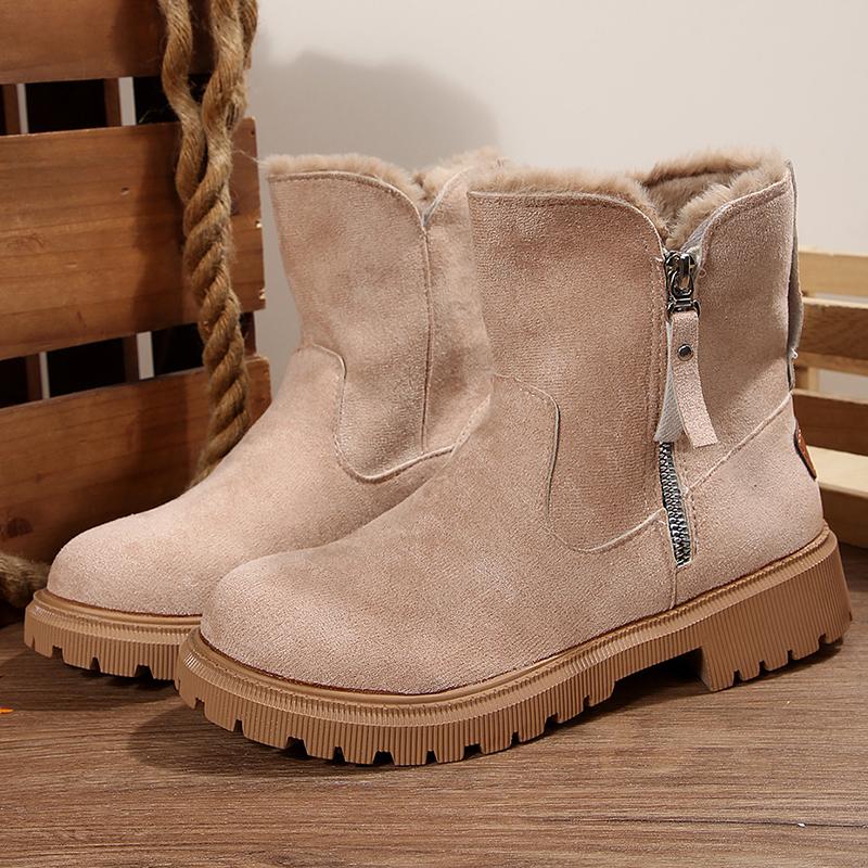 Fashion Vintage Faux Suede Platform Ankle Boots Women Anti Slip Fleece Lining Snow Boots Woman Plus Size 36-43 Thick Sole Short Booties