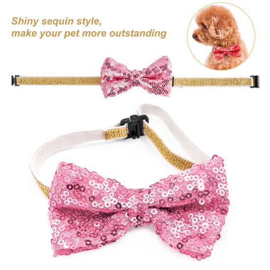 Pet Neck Bow Sequins Decor Accessories Adjustable Pet Dogs Cats Bow-knot Collar with Bell for Festival