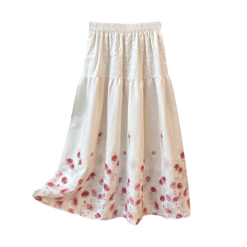Romantic French Embroidered Floral Pleated A-line Skirt - Spring 2026