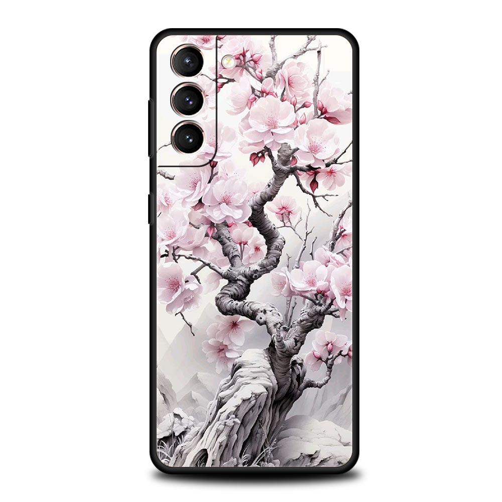 Cherry Blossom Tree Phone Case For Samsung Galaxy S24 S23 Ultra S22 S21 S20 FE 5G S10 S10E S9 Plus S8 Soft Silicone Black Cover