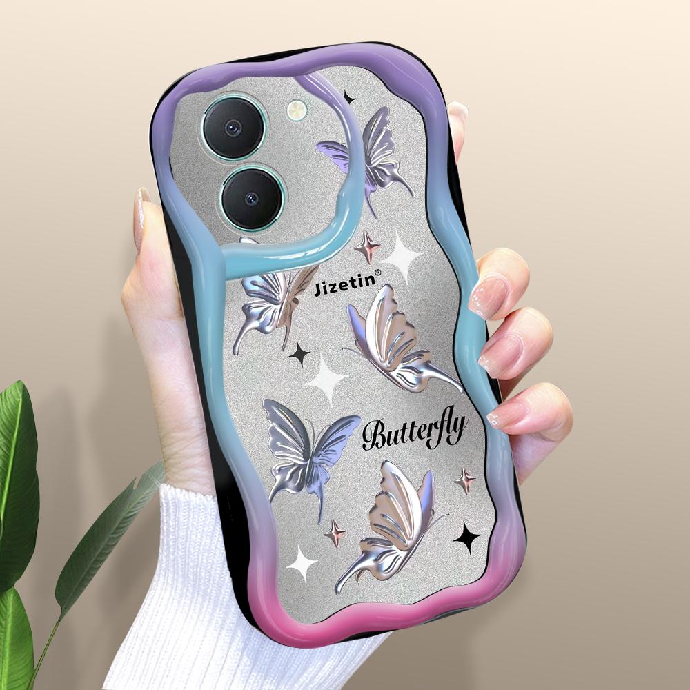 Roztomilý kreslený vzor s krémovou texturou Pouzdro s měkkým silikonovým zvlněným okrajem pro Vivo