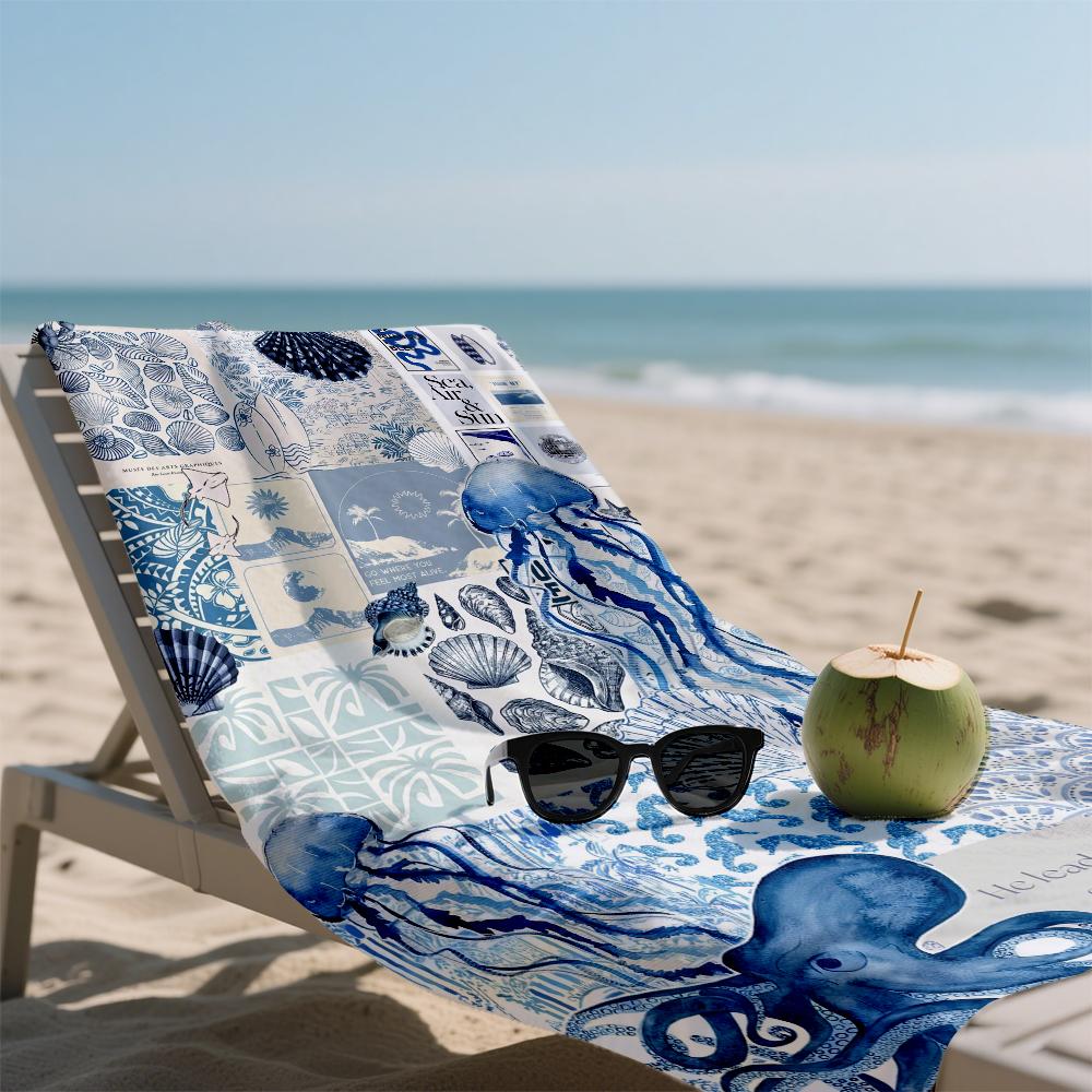 Oceanic Collage Oversized Microfiber Beach Towel Sand Proof Quick Dry, Absorbent for Swimming Pool Travel Camping