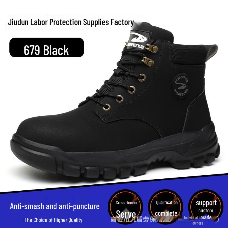 All-Season High-Top Microfiber Leather Work Boots: Anti-Smash, Anti-Puncture, Wear-Resistant, Comfortable for Long Standing