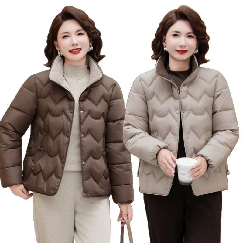 Kurze Daunen-Baumwoll-gepolsterte Kleidung Mode für Frauen mittleren Alters Neu Stehkragen Locker Warm Baumwoll-gepolsterte Kleidung Winter Baumwoll-gepolsterte Jacke