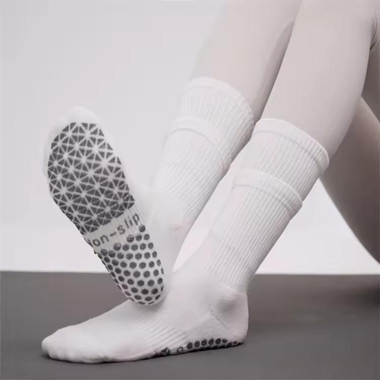 2color Double-layer Fabric Stretch Grip Indoor Exercise Practice Pressure Cotton Custom Logo MidCalf Pilates Yoga Socks