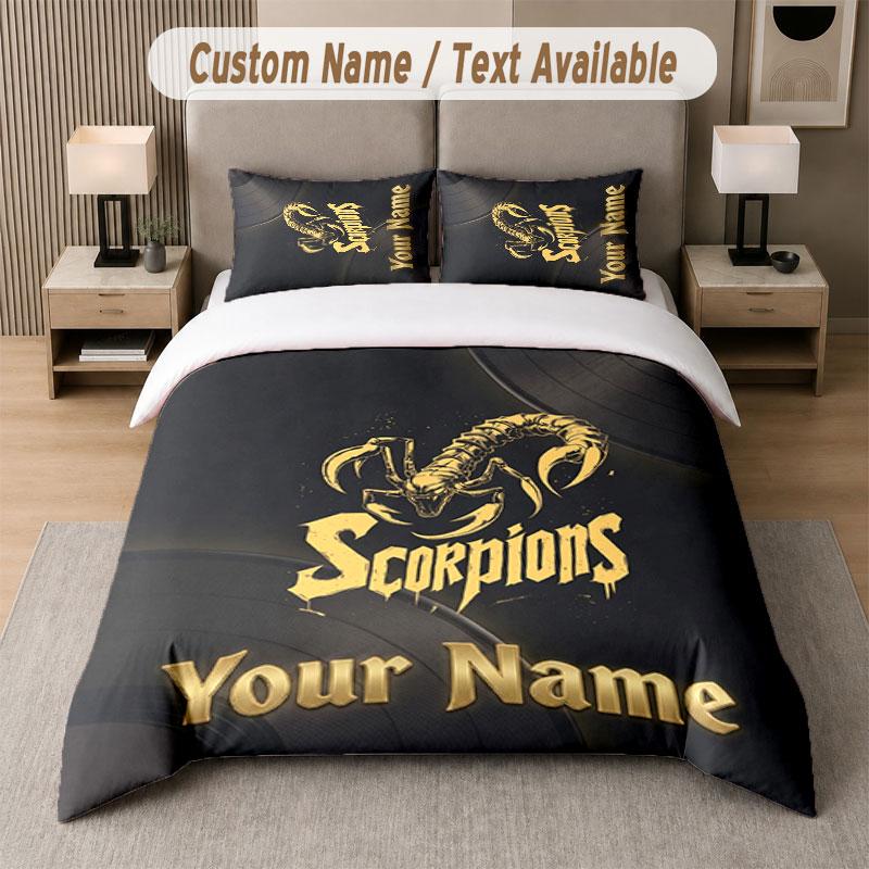 Custom Bedding Set Scorpions Pattern, Print Name Text 1 Duvet Cover plus 2 Pillowcases Home Textile