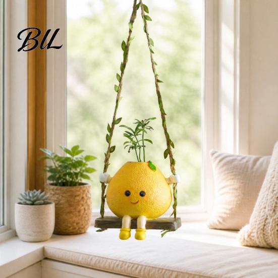 Creative Window Sill Decor Cute Swinging Lemon Wall Hanging Ornament, Smiling Figurine, Resin Swing Healing Home Style Art Decor, Boho for Bedroom