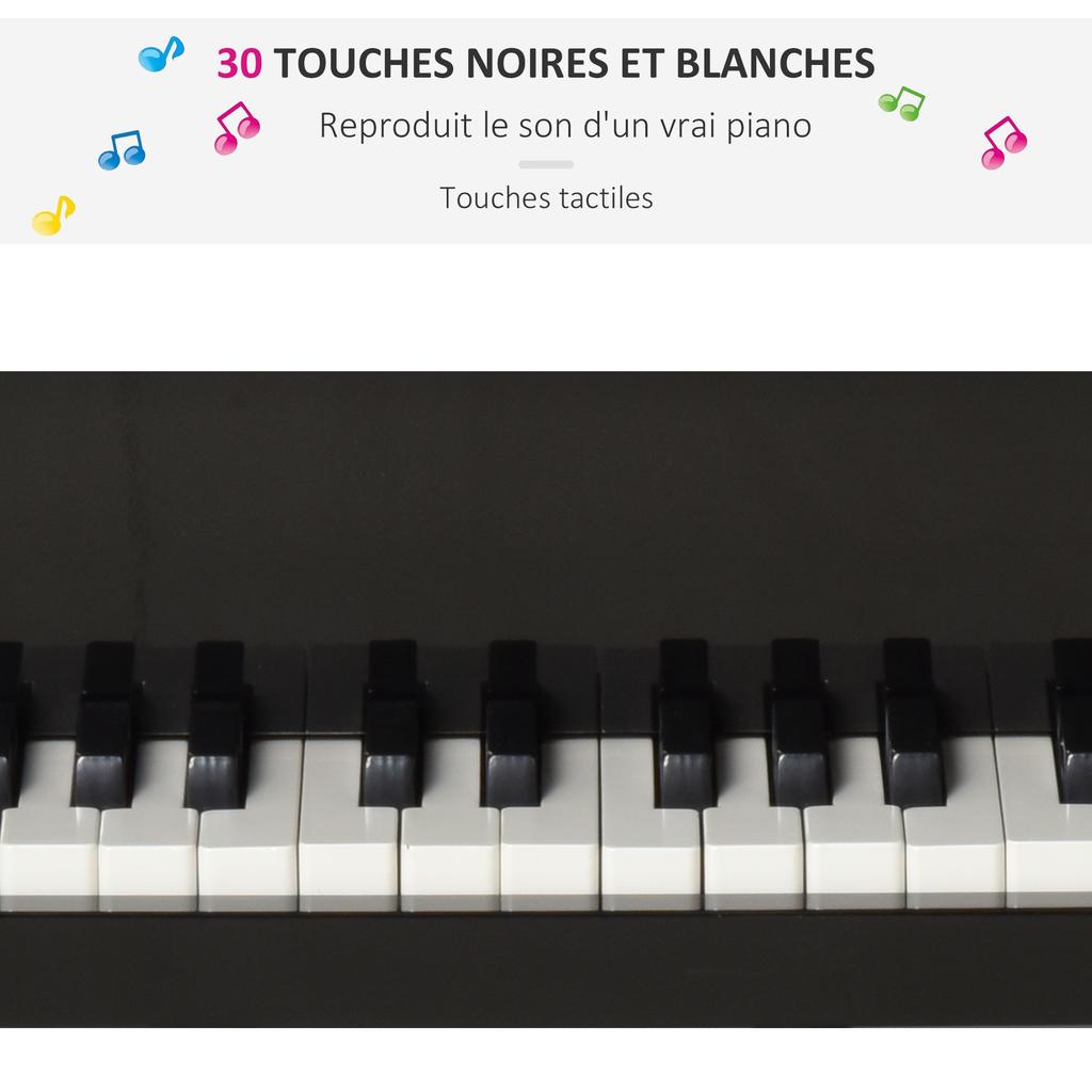 Kinderspielzeug-Holzflügel - 30 Tasten Keyboard - Inklusive Hocker und Notenständer - Musikinstrument - Schwarzes MDF