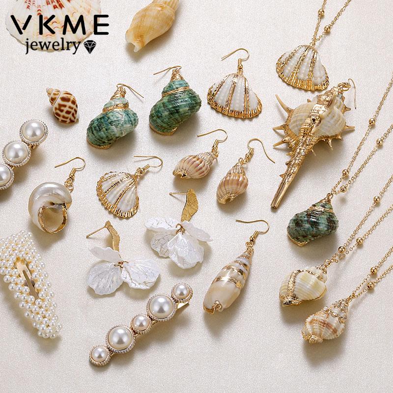 Gold Conch Shell Pearl Earrings Large Geometric Dangle Earring Bohemian Women Ear Drops Beach Gifts