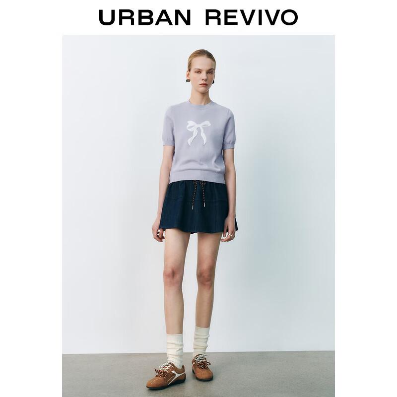 UR Women's Short Sleeve Knit Top with Contrast Bow