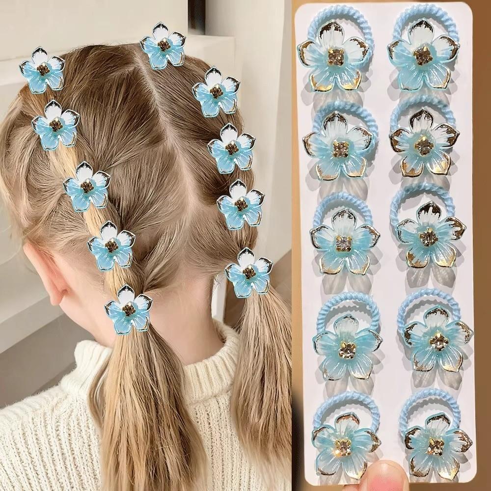 10pcs Durable Floral Elastic Hair Ropes High Elasticity Braiding Elastic Rubber Bands  Leisure