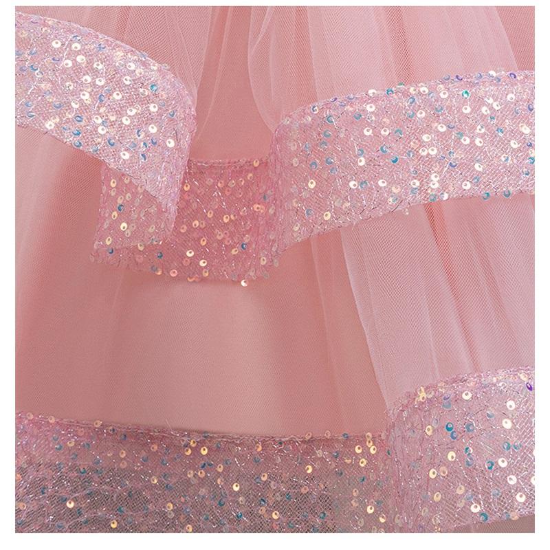 Pink Blue Purple Champagne Kids Sequined Tulle Princess Hi-Lo Dress