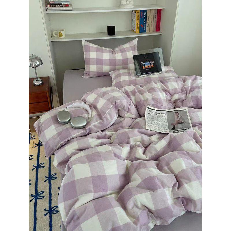 

Четырехпредметный комплект пододеяльника из стиранного хлопка «Маленький Нежа, мальчик, противостоящий Небесам» красив для кровати, простыни, общежитие, трехпредметный комплект 1.2 m three-piece set (dormitory) Purple Plaid YY