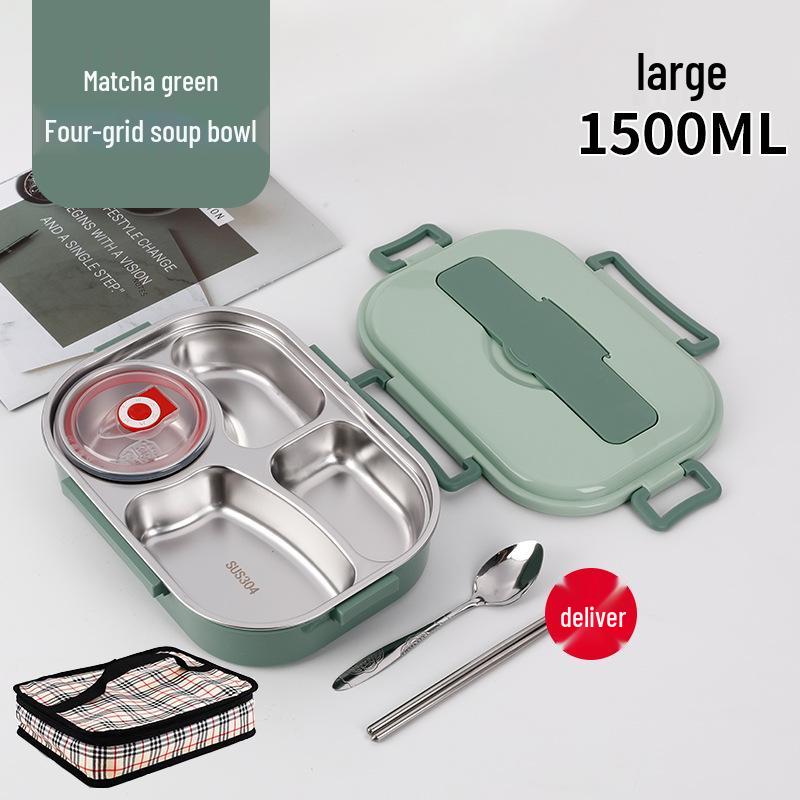 Fiambrera Bento Portátil de Acero Inoxidable 304 con Separadores – Gran Capacidad, Diseño de Hebilla Cuadrada, Estilo Nórdico para Estudiantes