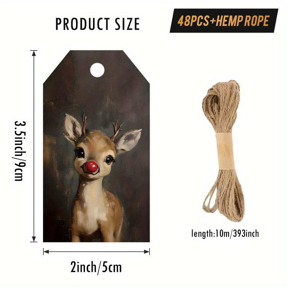 

48pcs Vintage Christmas Gift Tags with Hemp Rope Classic Holiday Tags Elk Decorations Presentation Packaging Label Party Decora